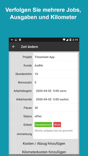 Arbeitszeittabelle Arbeitszeit screenshot