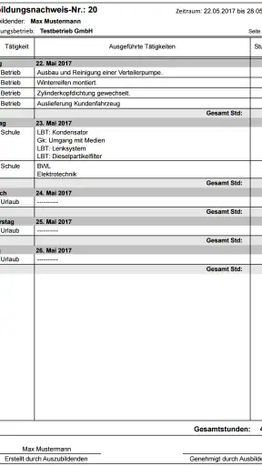 Azubiheft Online Berichtsheft screenshot