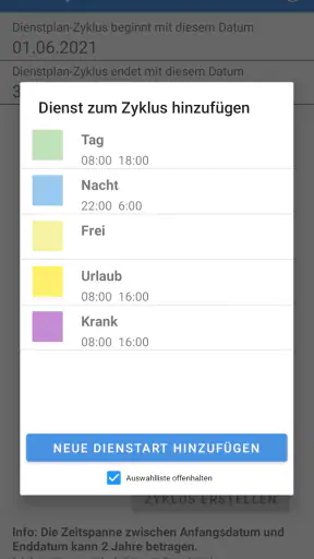 Dienstplan screenshot