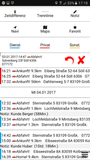 Fahrtenbuch GPS-Zeiterfassung screenshot