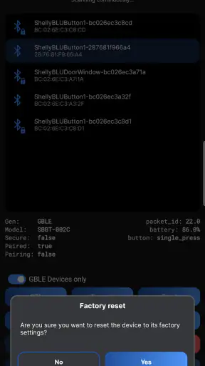 Shelly BLE Debug screenshot