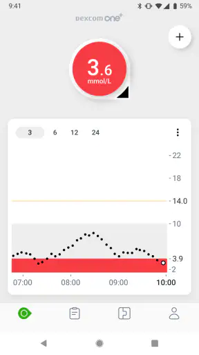Dexcom ONE+ screenshot