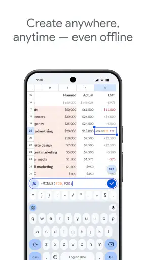 Φύλλα Google screenshot