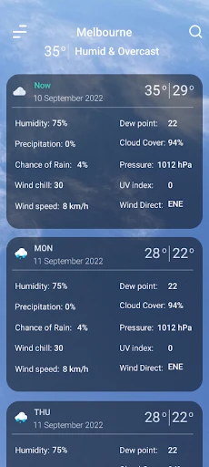 9Weather: Weather forecast screenshot