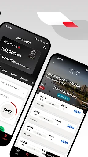 Air Canada + Aeroplan screenshot