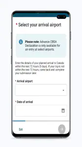 ArriveCAN screenshot