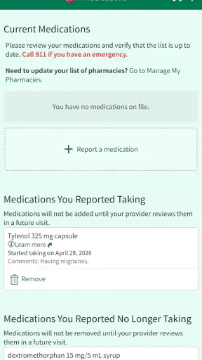 Avera MyChart screenshot