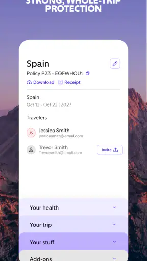 Faye Travel Insurance screenshot