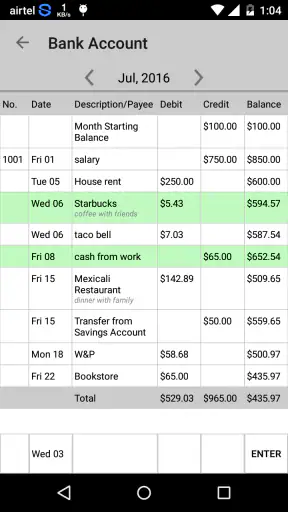 Simple Checkbook Ledger screenshot