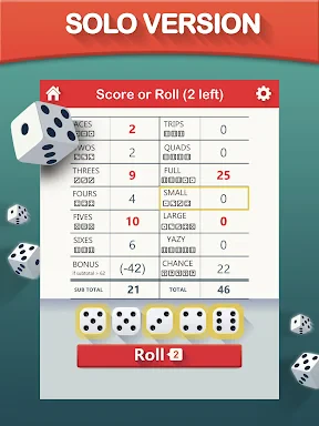 Yazy the yatzy dice game screenshot