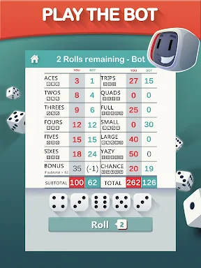 Yazy the yatzy dice game screenshot