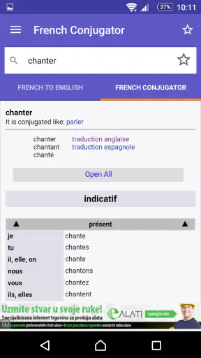 Dictionnaire Anglais-F WordRef screenshot