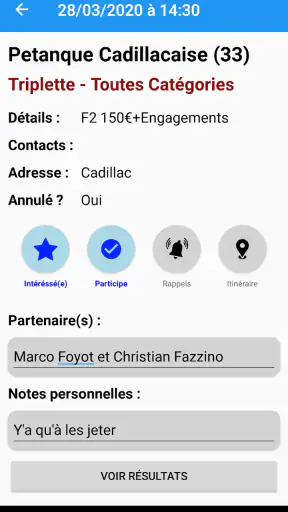 Pétanque Calendriers Concours screenshot