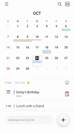 Samsung Calendar screenshot