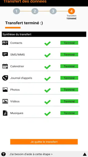 Transfert des données screenshot