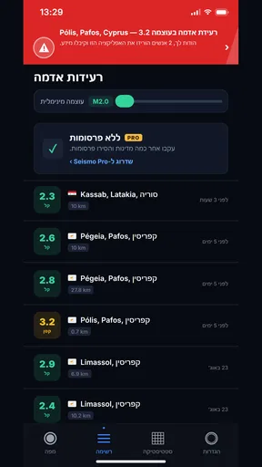 Seismo - התראות רעידות אדמה screenshot
