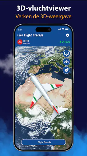 Live vluchtracker - 3Dweergave screenshot