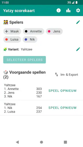 Yatzy Score Kaart screenshot