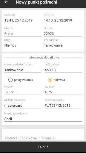 Delegacje kierowcy - granice,  screenshot