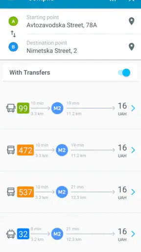 EasyWay public transport screenshot