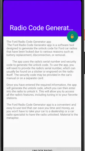 Generator kodów do radia Ford screenshot