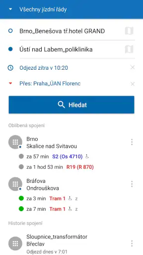 Jízdní řády IDOS screenshot