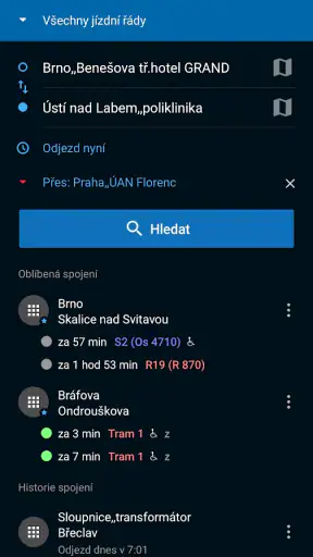 Jízdní řády IDOS screenshot