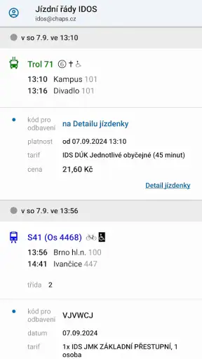 Jízdní řády IDOS screenshot