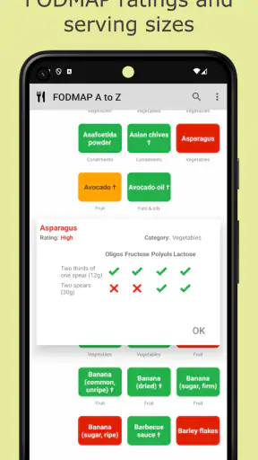 Low FODMAP diet A to Z foods screenshot
