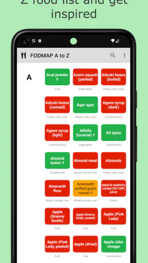 Low FODMAP diet A to Z foods screenshot