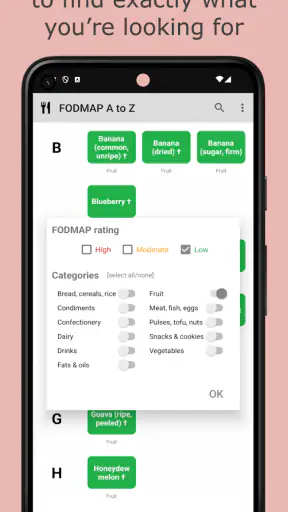 Low FODMAP diet A to Z foods screenshot