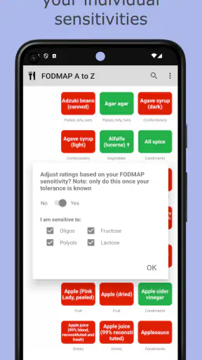Low FODMAP diet A to Z foods screenshot
