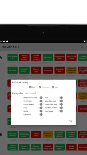 Low FODMAP diet A to Z foods screenshot