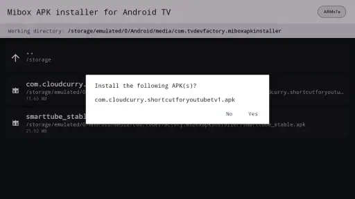 Mibox APK installer Android TV screenshot