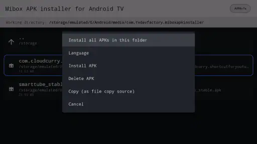 Mibox APK installer Android TV screenshot