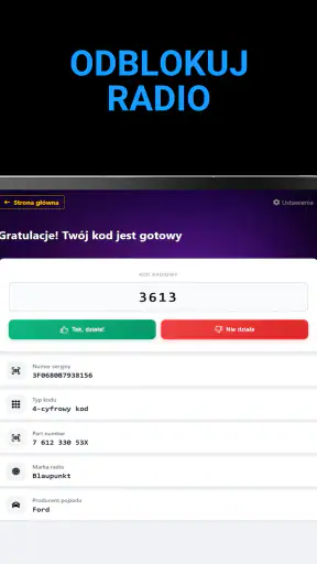 Odzyskaj Kod do Radia screenshot